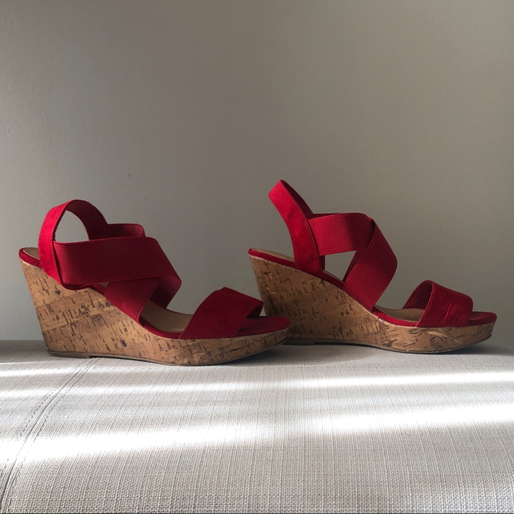 Red Wedge Sandals Suede front strap and heel band. Perfect for Holidays